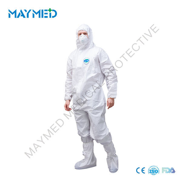 Type 5 6 EN 14126 Disposable Hooded Coverall Microporous 65 GSM